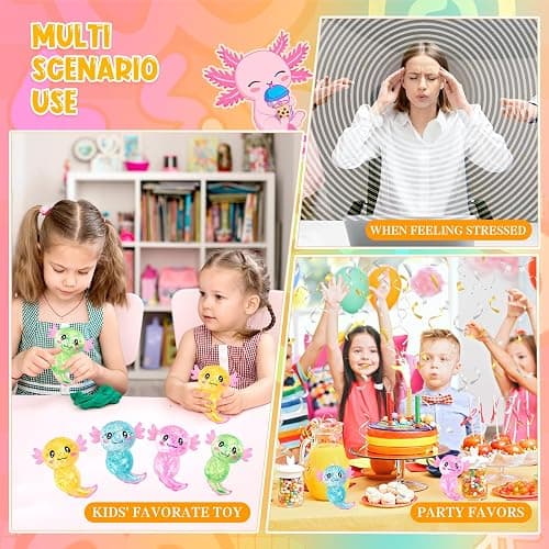 LSGYPAQ 4PCS Glitter Stress Relief Axolotl Toy Cute Malt Sugar Filled Sensory Fidget Toy for Kids Adults Soothing Birthday Party Favors Gift (4 Colors) thumbnail 7