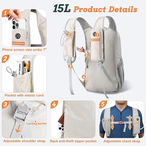 BECOJADDE 15L Small Hiking Backpack for Men Women Foldable Packable Back Pack Ultralight Hiking Daypack for Travel Camping Outdoor, Beige thumbnail 2