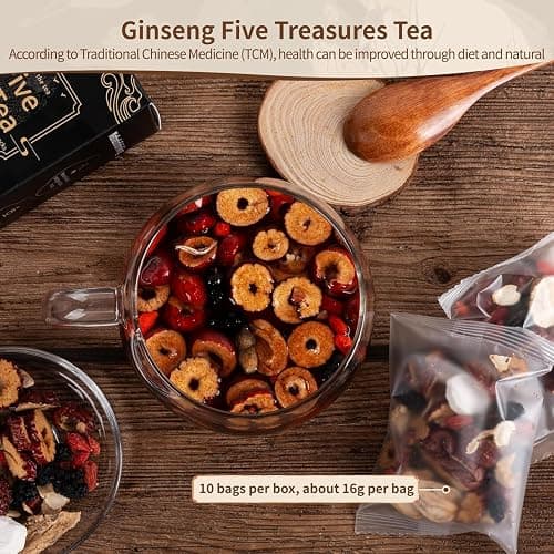 Ginseng Five Treasures Kidney Tea, Traditional Chinese Herbal TeaBags, Natural Kidney Cleanse Detox Tea for Women & Men, 7 Precious Ingredients Formula(1 Pack/25 Bags) thumbnail 6