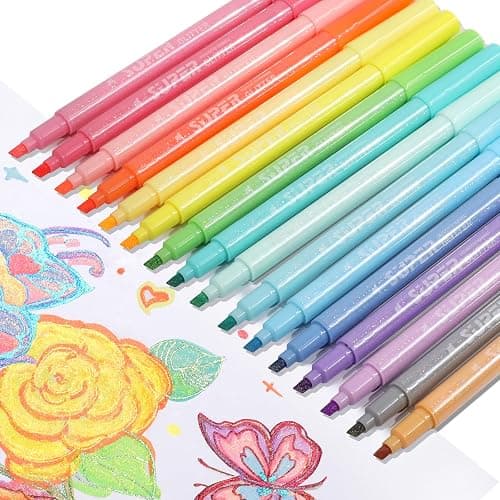 HANKU Glitter Highlighter Markers, 16-Count, Chisel Tip Glitter Highlighters Assorted Colors, Sparkly Markers for Adult Coloring Journaling Art Supplies - Image 1