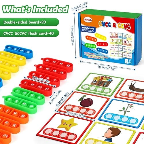 Aizweb CVC Word Game,Phonics Games Flash Cards for Preschool Kindergarten Classroom Supplies,Special Education Reading Manipulative Spelling Toy for Learning Activity Teacher School - CVC thumbnail 8