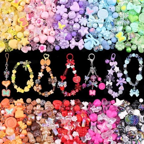 TINKRSTUFF Assorted 500PCS 10 Colors Mixed Acrylic Beads for Bracelet Making, Flower Bow Butterfly GummyBear Aesthetic Bracelet Charms,Cute Beads for Jewelry Making DIY Necklace Keychain Phone Charm - Image 1