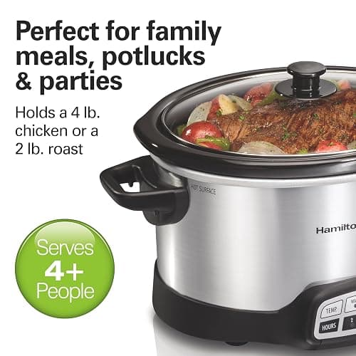 Hamilton Beach 4 Quart Programmable Slow Cooker with Flexible Easy Programming, 5 Cooking Times, Dishwasher-Safe Crock & Lid, Silver (33443) thumbnail 5