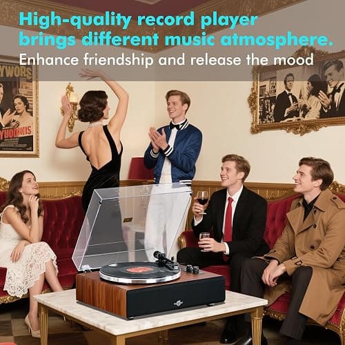 Vinyl Record Player with Speakers,High Fidelity Turntables for Vinyl Records with Magnetic Cartridge AT-3600L,Bluetooth Playback Built-in Phono Preamp,Belt Drive 2-Speed (HP-H2410) thumbnail 6