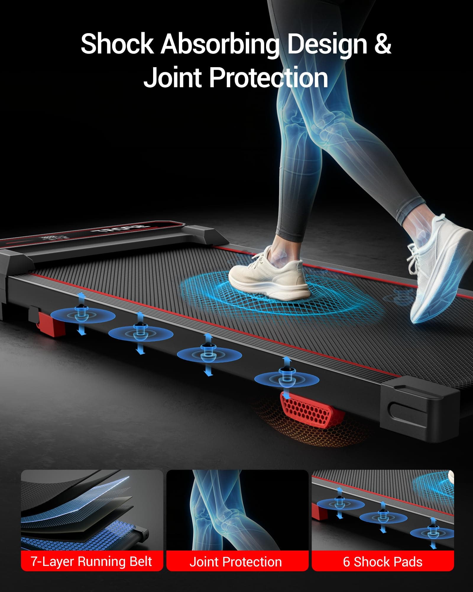 LONTEK 12% Incline Walking Vibration Pad Treadmills for Home, 4 in 1 PortableTreadmill with 120KG Weight Capacity, Under Desk Treadmill with 3.0HP Brushless Quiet | Compact, Foldable, Portable, Under Desk, 0.6-6.2MPH, Quiet 2.5HP, Remote & Digital Display, 330lb Capacity, Home Office Gym thumbnail 7