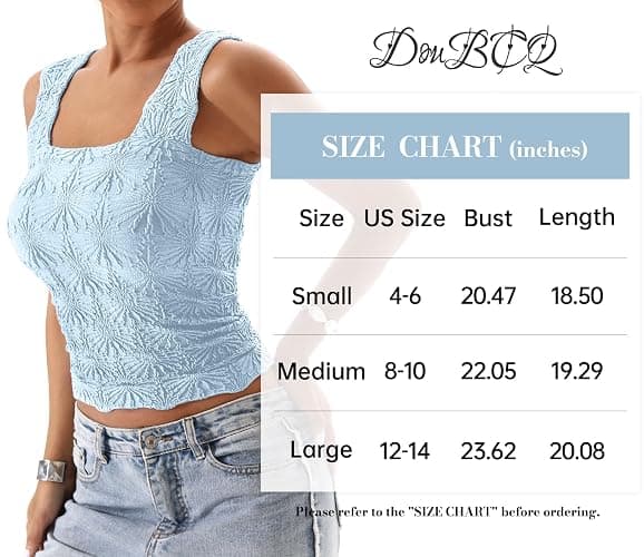 DouBCQ Women Cute Crop Tank Top Square Neck Wide Strap Vest Slim Fit Floral Lettuce Trim Cropped Cami Tops thumbnail 5