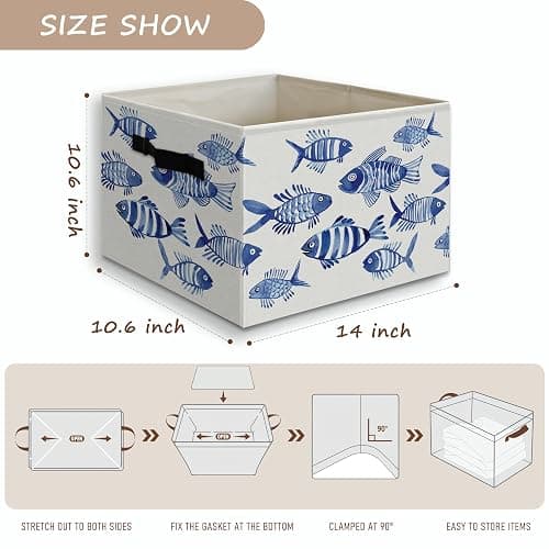 JUIOEIU Blue Fish Beach Coastal Foldable Storage Bins Box with Handles, Watercolor Ocean Animals Fish Beachy Collapsible Organizer Basket for Beach Bedroom Bathroom Clothes Toys Books thumbnail 3