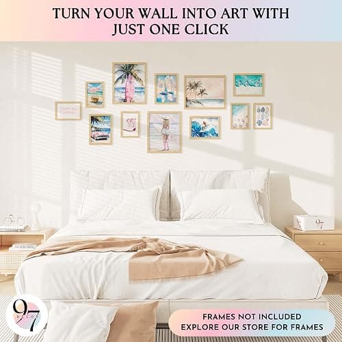 97 Decor Coastal Cowgirl Wall Art, 12 Pcs Preppy Beach Posters, Unframed | Coastal granddaughter decor, teen girl bedroom and dorm, mixed 8x10 5x7 4x6 sizes, blue beachy cardstock prints thumbnail 3