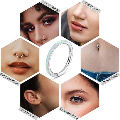 Jstyle 5Pcs 18G 16G Surgical Steel Nose Rings Hoop for Women Opal CZ Clicker Hinged Septum Nose Ring Lip Helix Cartilage Hoop Earring Daith Rook Conch Piercing Jewelry for Women 8mm 10mm thumbnail 4
