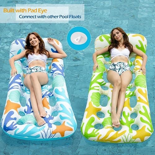 Jasonwell Inflatable Pool Float Lounge - 2 Pack Floaties Rafts for Adults Floating Lounger Sun Tanning Floats Cool Water Floaty Swimming Lake Beach Party Toys (BlueBeige) thumbnail 5