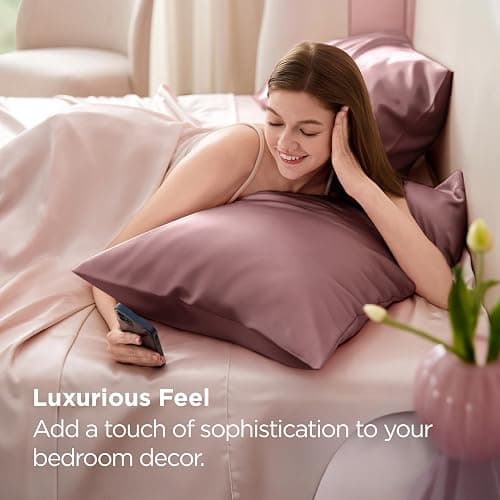 Bedsure Satin Pillowcase for Hair and Skin Queen - Silky Pillowcase 2 Pack with Envelope Closure, Similar to Silk Pillow Cases, Gifts for Women Men, Nostalgia Rose, 20x30 Inches, 2pcs thumbnail 4