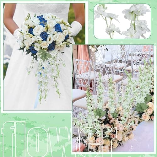 Thiccywoov 24 Pcs Delphinium Artificial Flower 35.4'' Long Larkspur Stem Silk Fake Faux Flowers Bulk for Tall Vase Floral Arrangements Home Centerpiece Table Wedding Decor (White) thumbnail 6