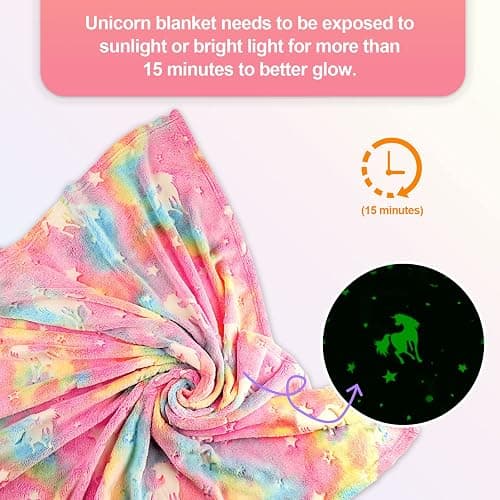 TEHALK Unicorn Glow in The Dark Blanket for Girls/Kids, 60% Polyester/40% Flannel, 40"x60", Pink, Cartoon Unicorn with Star thumbnail 4