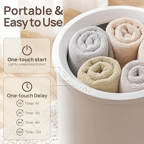 Asuka Towel Warmer, Large Towel Warmer for Bathroom with Wood Handle, 4 Delay Settings&Auto Shut Off, Towel Warmer Bucket Fits Two 40"X70" Oversized Towels, Bathrobes, Blankets, PJ's and More, White thumbnail 4