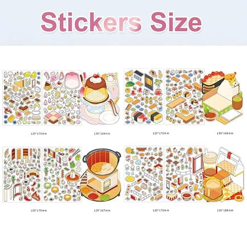 New 4PCS Fun DIY Stickers Scene，Cute 3D Korean Cartoon Scene Sticker for Adult and Children Relief Stress Pass The Time，Mini House Sticker with Tweezers(03) thumbnail 6