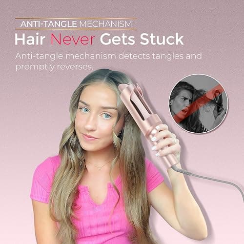 TYMO CurlPro Plus Automatic Rotating Curling Iron - Upgraded Long Barrel Curling Wand for Long Hair, Ceramic Hair Curler for Women, Anti-Scald, 600M Ionic, Dual Voltage, Gold Blush, 1 1/4 Inch thumbnail 6
