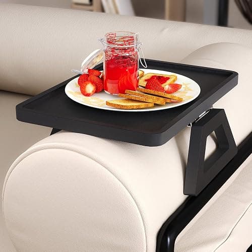 Danfoxer Couch Arm Tray,Bamboo Folding Sofa Tray,Sofa Armrest Trays Clip-On Couch Desk for Drinks,Snacks,Phone,Remote Control（Black） thumbnail 5