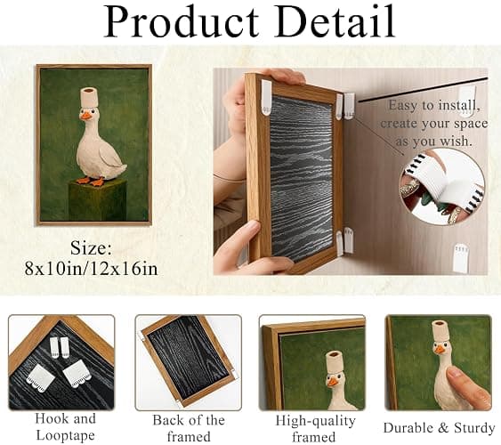 Framed Funny Bathroom Canvas Wall Art, Duck and Toilet Paper Painting Picture Wall Decor, Vintage Cute Animal Toilet Poster Print Artwork for Bathroom, Washroom, Restroom Decoration 8x10in thumbnail 7