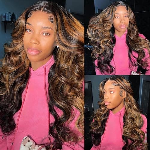 Vemalin Highlight Ombre Lace Front Wig Human Hair Body Wave Lace Front Wigs Human Hair Pre Plucked 13x4 1B/30 Brown Highlight Wig 200 Density Colored 26 Inch Balayage Wigs for Women thumbnail 7