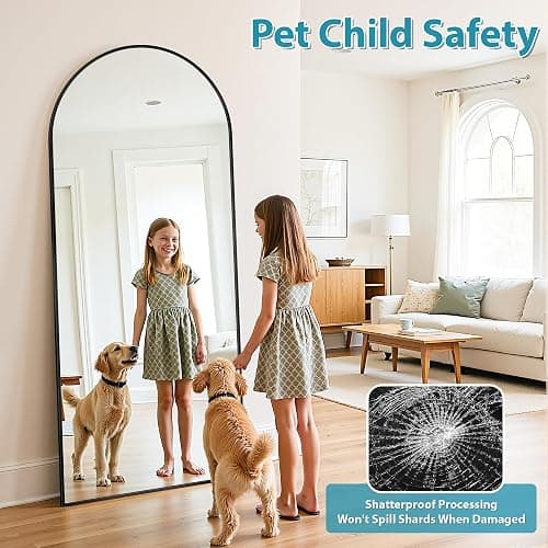 LadyNow Full Length Mirror, 59"x18" Oversized Floor Mirror Freestanding, Full Body Mirror Floor Standing Mirrors with Stand, Hanging Mounted Mirrors for Bedroom Living Room, Black, Arched Style thumbnail 4
