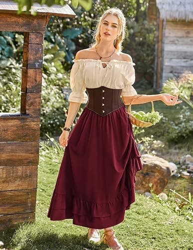 Scarlet Darkness Maxi Skirts for Women Renaissance Skirt Long Flowy Layered Medieval Skirt thumbnail 2