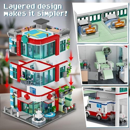 LuxRebuty City Hospital Building Block Set, Architecture Building Set for Adults with Ambulance, Miniature Hospital World, Detailed Craftsmanship & Immersive Roleplay for Collectors & Gifts, 1888Pcs thumbnail 5