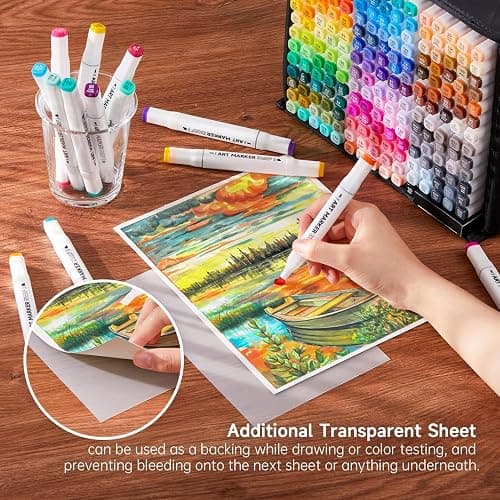 Shuttle Art 206 Colors Alcohol Markers, 204 Colors Dual Tip Art Marker Set Plus 2 Colorless Blender, Micro-tip Pens, White Highlighter Pens, Marker Bag Perfect for Students Adults Coloring thumbnail 6