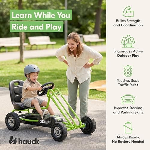 hauck Kids Pedal Go Kart, 4 Wheel Bike Cart, Ride for Ages 4-8, Green | Outdoor Ride-On Bicycle Cart with Rubber Tires for Boys and Girls with Adjustable Bucket Seat and Advanced Handbrakes thumbnail 4