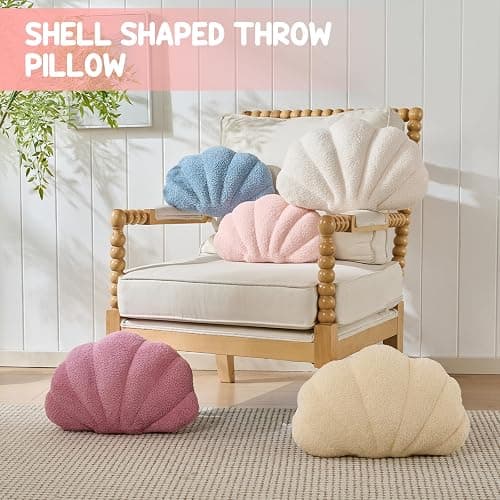 Vdoioe Shell Pillow,Light Blue Seashell Throw Pillows 13x10 Inch | Decorative Pillows,Lamb Wool,PP Cotton Fill,Coastal Beach Sea Shell Theme,for Sofa Couch Bed,Room Decor Accent thumbnail 6