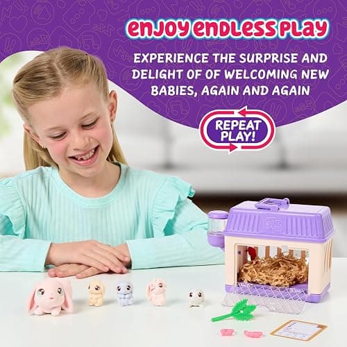 Little Live Pets Bunny Mini Interactive Toy Set, Hutch Animal Playset with 3 Surprise Babies, 20+ Sounds, Bunny Accessories for Girls Ages 3+ thumbnail 7