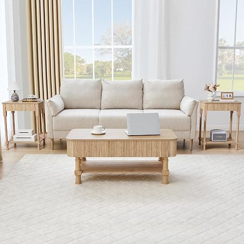 39” Large Lift Top Coffee Table with Hidden Storage Compartment, Fluted Coffee Tables Fully Assembled Wooden Center Table, Mid Century Modern Lift Tabletop Dining Tables for Living Room Office,Natural thumbnail 8