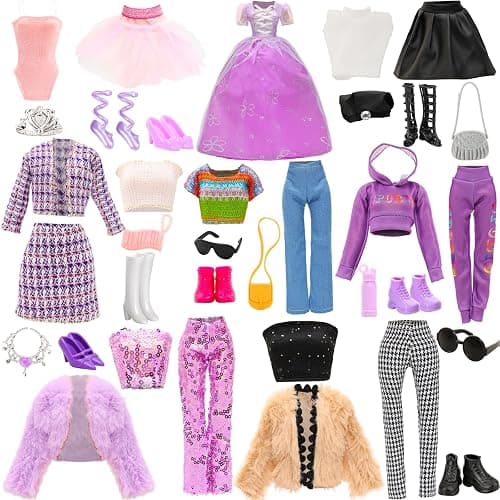 24 Pcs 11.5 Inch Girl Doll Clothes and Accessories Include 8 Set Outfits Elegant Suits 8 Pairs of Shoes and 8 Accessories for 11.5 Inch Girl Doll Clothing Storytelling Set - Image 1