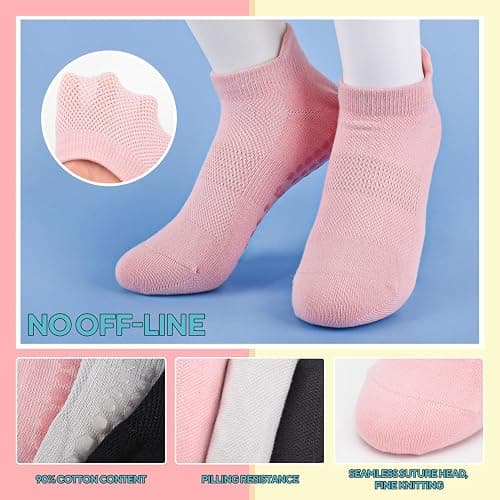 3 Pairs Pilates Grip Socks, Non Slip Yoga Socks for Women, Anti-Skid Grip Socks Breathable Cotton Socks for Yoga, Barre, Dance, Barefoot, Workout, Pregnant, Fitness and Ballet thumbnail 5