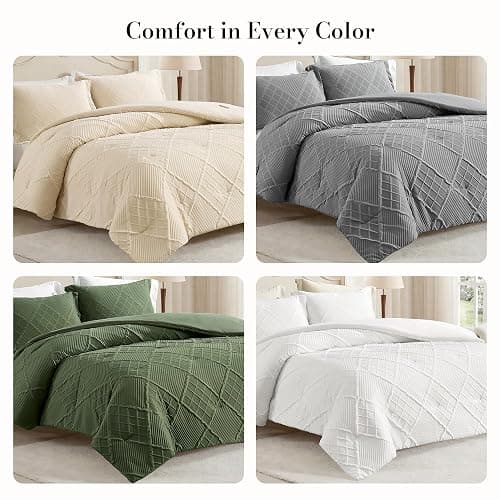 Amélie Home Queen Comforter Set, 3 Piece Beige Jacquard Bedding Set with 2 Pillow Cases, Soft Microfiber Diamond Design, Lightweight All-Season for Bedroom & Dorm thumbnail 7