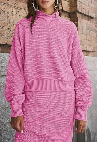 Pink Queen Women's 2 Piece Sweater Set Outfits Long Sleeve Oversized Top Bodycon Maxi Long Skirt Knit Dresses thumbnail 4