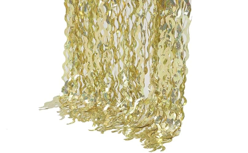 4 Pack Wavy Sparkle Champagne Gold Metallic Tinsel Foil Fringe Curtains Photo Booth Backdrop | Gold Streamer Backdrop for Holiday Celebration Bachelorette Party Decorations thumbnail 8