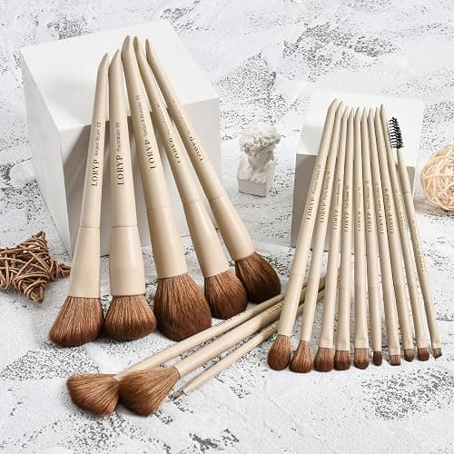 LORYP Makeup Brushes Set Labeled 18 Piece Face and Eye Brush Set Ultra soft hair Foundation, Concealer, Blush, Contour, Blending, Eyeshadow Khaki Brush kit thumbnail 7