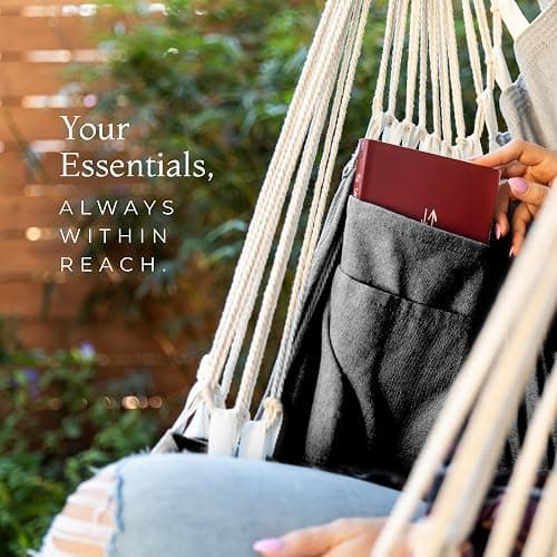 Hanging Hammock Chair Swing - Outdoor & Indoor - Hammock Swing Chair | V2 Lab-Tested Straps, Footrest, Spacious XL Seat, For Adults, Cotton Blend, Ceiling Mount, Bedroom to Porch Use thumbnail 7