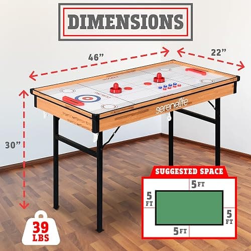 SereneLife 4 in 1 Multi Game Table, 4’x2’ Folding Portable Sports Arcade Games with Accessories, Ping Pong, Air Hockey, Pool Billiards, and Shuffleboard, for Indoor, Outdoor, All Ages thumbnail 2