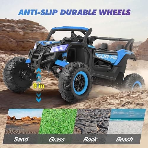 JOYLDIAS 4WD Ride On Car, 12V Battery Powered Electric Off-Road UTV for Kids, 4X4 Electric Vehicle with 4 Powerful Engines, 2.4G Remote Control, Music, Bluetooth, LED Lights for Boys and Girls, Blue thumbnail 7