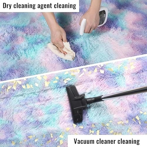 PAGISOFE Cute Furry Pastel Rug for Girls Bedroom, Soft Purple Shag Tent Rugs for Livingroom, Kids Room, Playroom, Nursery, Home Decor, Plush Mermaid Kawaii Rug, Fluffy Fuzzy Carpet, 4x6 Area Rug - 4x6 Feet - Rainbow Purple thumbnail 7