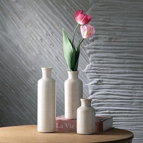 Sullivans White Ceramic Vase Set, Farmhouse Decor, Home Decorative Vase, Vases For Your Kitchen, Bedroom, Office, Living Room, Bathroom, & Shelf Centerpiece Table Decorations (CM2333) - Distressed White thumbnail 2