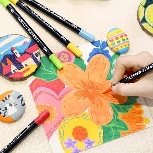 Recheel 72 Colors Acrylic Paint Markers, Dual Tip with Fine Tip and Brush Tip Pens for Stone, Wood, Canvas, Glass, Ceramic, Metal, Rock, Fabric, DIY Art Projects thumbnail 2