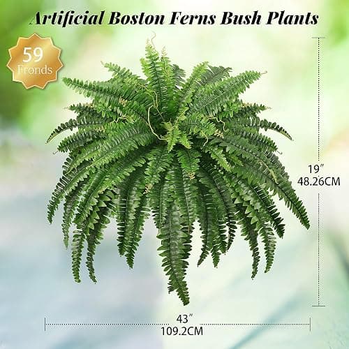 FOREST PRINCE Faux Ferns for Outdoors Large, Set of 2 Bouquets 43" Artificial Boston Plants 59 Fronds for Decoraction Garden Home Windowsill Yards thumbnail 3