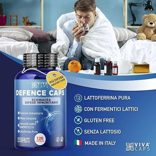 Integratore difese Immunitarie adulti 120cps due al giorno, Integratore sistema immunitario con Echinacea Forte, Lattoferrina, Vitamina C, Zinco, Vitamina D - Made In Italy thumbnail 2