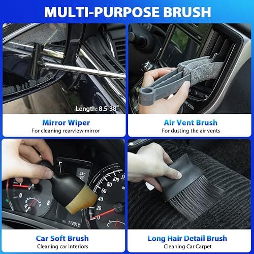 THINKWORK Car Cleaning Kit, Car Detailing Kit Interior Cleaner with High Power Handheld Vacuum, 10Pcs Detailing Brush and Storage Bag, Gray Auto Interior Cleaning Kit for Men thumbnail 7