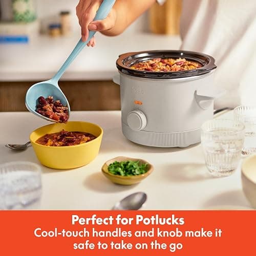 bella 1.5 Qt Slow Cooker with 3 Heat Manual Control, Ceramic Nonstick Coating, Dishwasher Safe Stoneware Pot and Tempered Glass Lid, Tangle Free Cord Wrap & Cool Touch Handles, Oatmilk thumbnail 2