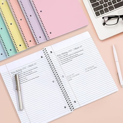 SUNEE Spiral Notebooks, 6 Pack, 1-Subject, College Ruled Paper, 8" x 10-1/2", 70 Sheets per Notebook, Assorted Pastel Colors Spiral Notebooks for School - 6 Pack - Pastel thumbnail 5