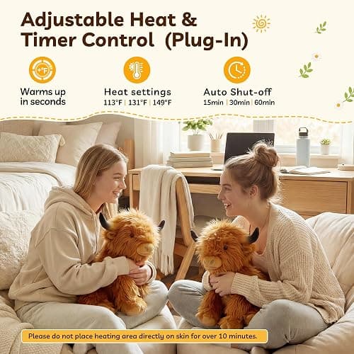 HOTHUGZ Electric Heated Highland Cow Plush, USB Heating Pad Stuffed Animal with Auto Shut-Off, Soft Warm Plush for Stomach, Belly, Back, Neck, Unscented Gift for Women Girls thumbnail 3