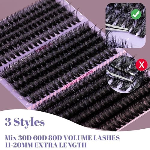 Ocean Pearl Cluster Lashes Kit 320PCS Individual Eyelashes 40D+50D+100D Eyelash Extension Kit 11-20mm False Eyelashes DIY Lash Extension Natural Lash Clusters with Super Bond&Seal&Remover&Tweezer-100D thumbnail 5